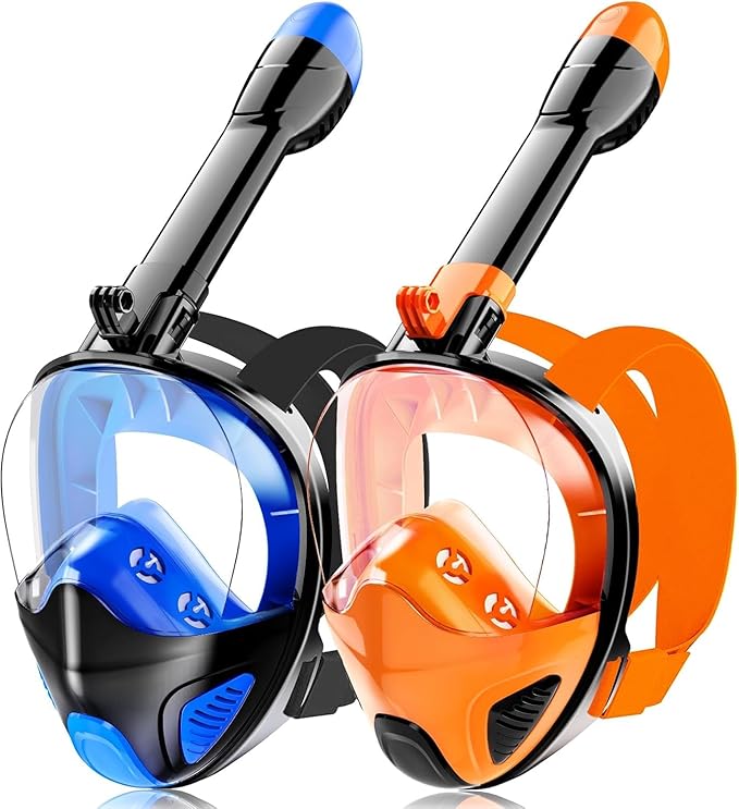 Full Face Snorkel Mask for Adults Teen, Snorkeling Gear with Detachable Camera Mount, Panoramic 180° View, Anti-Fog Anti-Leak Snorkling Set for Man and Women