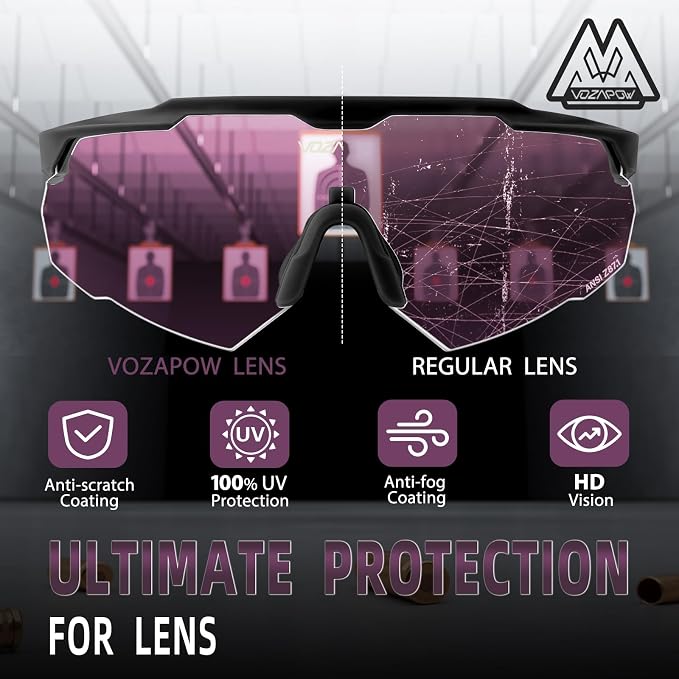 Shooting Glasses Anti Fog with High Definition Lenses, ANSI Z87+ Certified Tactical Safety Glasses for Men Women