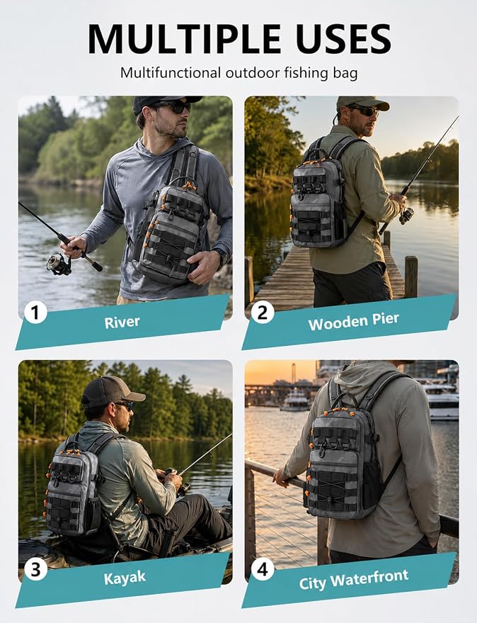 2 in 1 Compact Tactical Fishing Backpack with Tackle Boxes, Lightweight Waterproof Tackle Bag Fit 2 * 3600 Tackle Boxes, 2 Rod Holders Storage, Fishing Accessories Gift for Men Gray