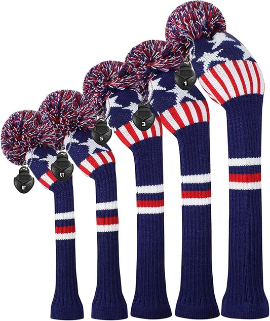 Scott Edward Knit Golf Club Cover for Woods and Driver Set of 5 Head Covers Protect Driver Wood(460cc)* 1 Fairway Wood*2 and Hybrid/UT*2 with Rotating Club Number Tags