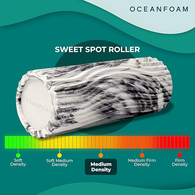 Oceanfoam Sweet Spot Medium Exercise Foam Roller 14"x5.5" – Medium Density Travel Foam Roller for Physical Therapy, Deep Tissue Massage, Yoga, Pilates, Classic Exclusive Wave Texture (Black Marbled)