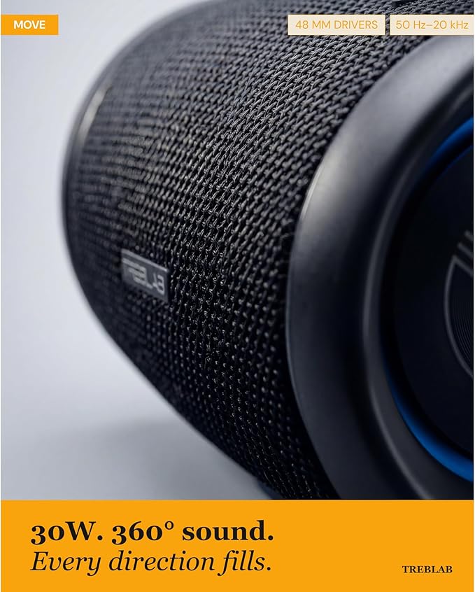 TREBLAB HD77 – Waterproof Bluetooth Speaker, 30W Loud 360° Sound, Deep Bass, IPX7, TWS Pairing, RGB Lights, 20H Battery, Portable Wireless Speaker for Outdoor, Beach, Camping, Party, Travel