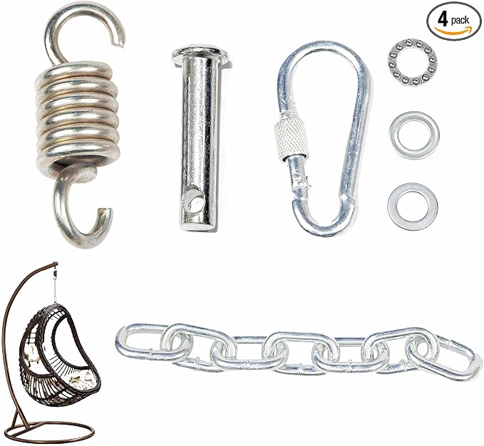 Patio Swing Egg Chair Hanging Kit Heavy Duty Porch Swing Hanger Hammock Chair Hanging Hardware Including Springs Pin Plug and Snap Hook,Assembly Accessories for Single Double Egg Chair