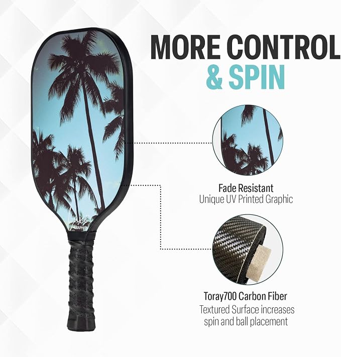 Palms-O-Aces Carbon Fiber Pickleball Paddle – USAPA Approved 16mm T700 Graphite Paddle with Textured Spin Surface | Lightweight Carbon Fiber Pickleball Paddles & Racket | Includes Paddle Cover