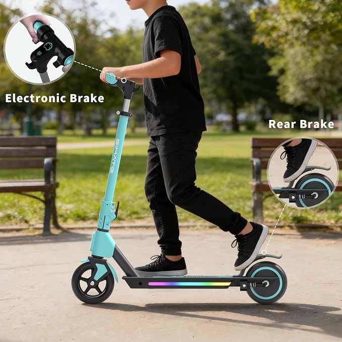 SIMATE Electric Scooter for Kids Ages 6-14, 3 Adjustable Heights 34"/37"/39", LED Display & Colorful Lights, Foldable Kids Electric Scooter, 8.7 MPH Safe Speed, Gifts for Boys Girls