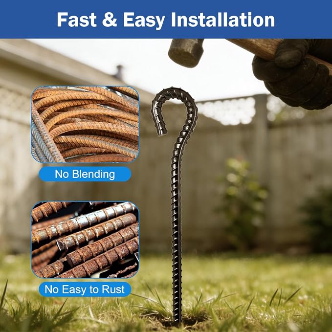 4 Pack Rebar Stakes - 5/8 Diameter Heavy Duty Metal Stakes with Chisel Point Ends, Ground Stakes for Yard and Camping, Tree Stakes Supports