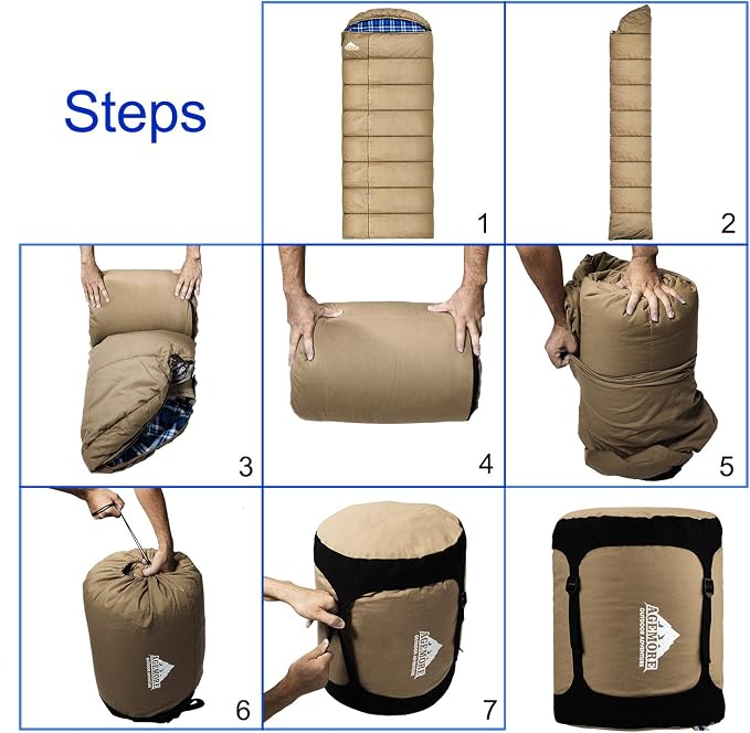 0 Degree Canvas Sleeping Bag for Adults, Cotton Flannel Sleeping Bag for Winter Camping, Fishing, Hunting or Traveling, Durable Cotton Canvas Shell and Removable Flannel Liner