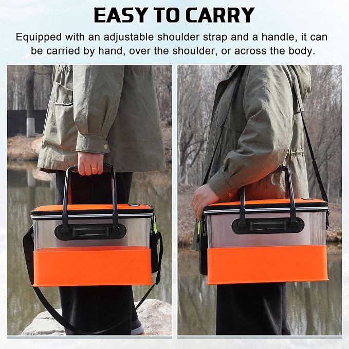 3 Pcs Fishing Bucket, Live Bait Aerator and Fishing Cast Net with Heavy Duty Sinker Foldable Live Bait Bucket Portable Quiet Aerator Fish Transport Container Outdoor EVA Bag