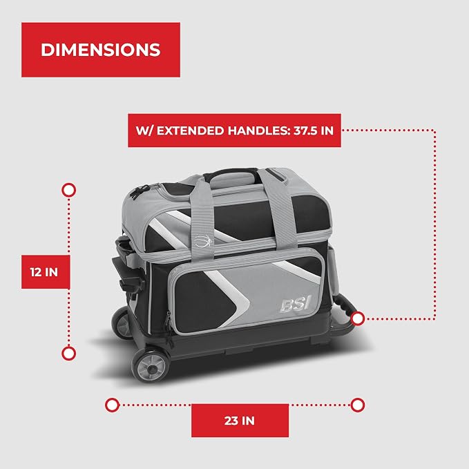 BSI Dash Roller Bowling Bag with Smooth Rolling Wheels, Padded Ball Compartment, Retractable Locking Handle, & Shoe Pocket