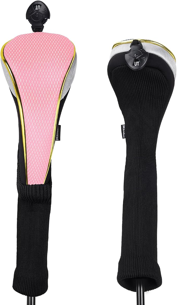Andux 4Pcs/Set Long Neck Gold Golf Hybrids Club Head Covers with Dial No. Tag MT/HY15