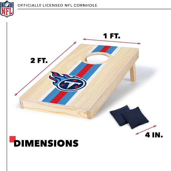 NFL Football Portable Size 1' x 2' Solid Wood Cornhole Set with Direct Print HD Team Graphics – Travel Size