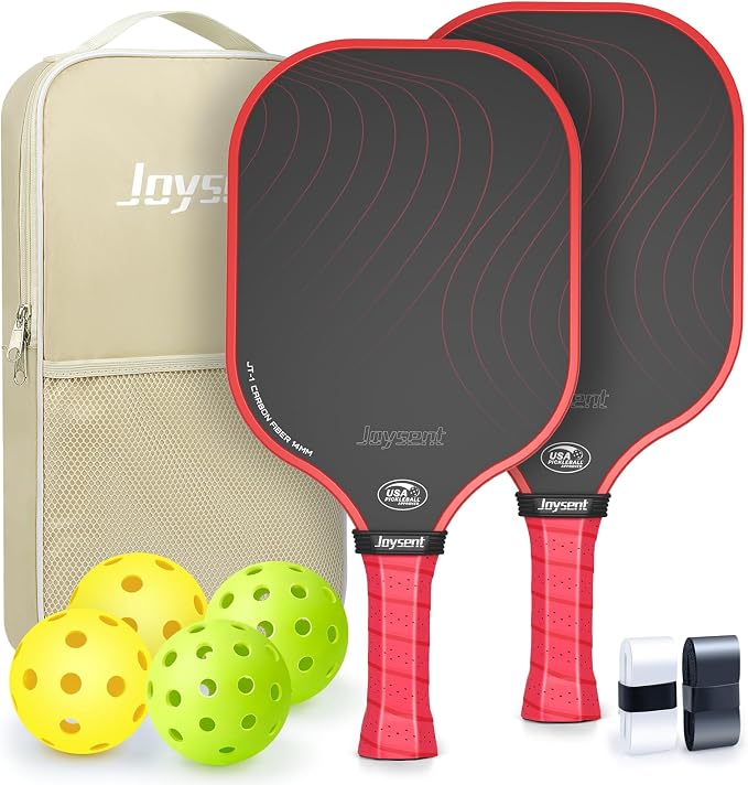 Pickleball Paddles Set, USAPA Approved Carbon Fiber Pickleball Set of 2 with Beginner Pickleball Rackets, Indoor Outdoor Pickle Balls for Adults Men Women, JT-1