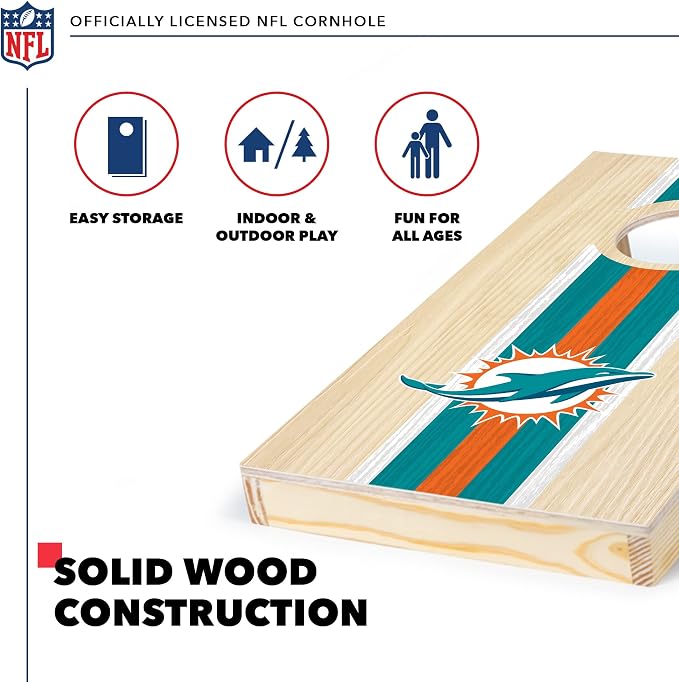 NFL Football Portable Size 1' x 2' Solid Wood Cornhole Set with Direct Print HD Team Graphics – Travel Size