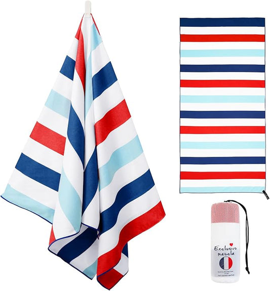Exclusivo Mezcla Microfiber Quick Dry Beach Towel, Large Lightweight Sandfree Pool Towel for Swimming Camping Travel with Bag (Navy, 30x60 Inches)