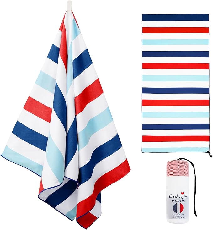 Exclusivo Mezcla Microfiber Quick Dry Beach Towel, Oversized Lightweight Sandfree Pool Towel for Swimming Camping Travel with Bag (Navy, 35x70 Inches)