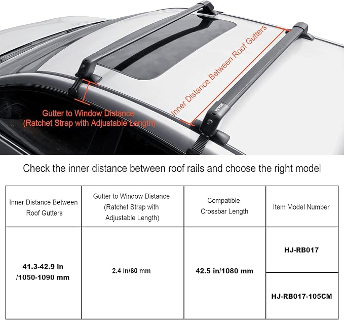 VEVOR Roof Rack Cross Bars, Aluminum Roof Rack Crossbars, Fit Roof Without Side Rail, 155 lbs Load Capacity, Adjustable Bare Roof Crossbars with Locks, for SUVs, Sedans, and Vans