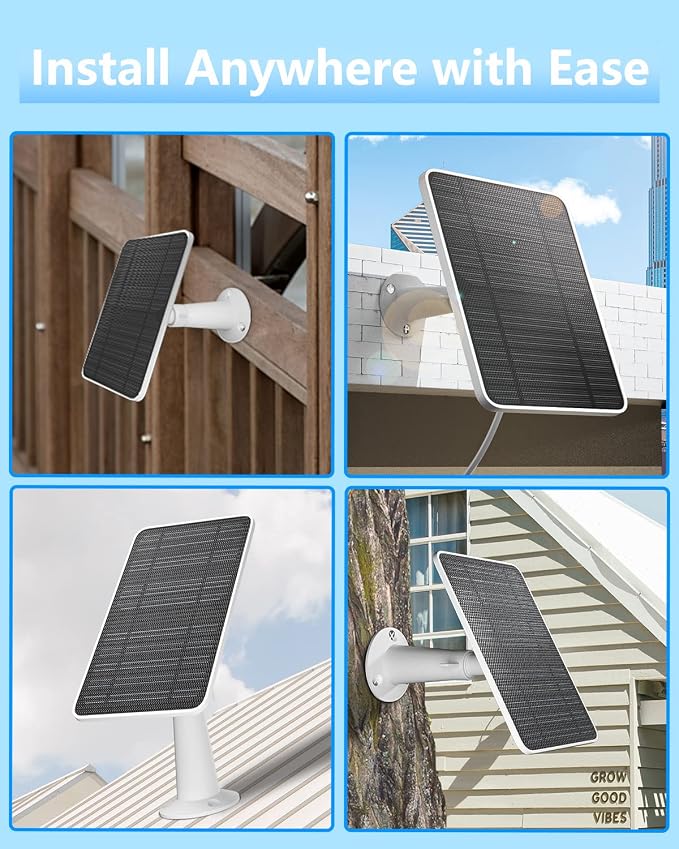 Solar Panel for Security Camera, 5W Solar Panel Charger Compatible with Eufycam 3/3C/2/2 Pro/2C/2C Pro/E/E20/E40/L20/L40/Solo/SoloCam Spotlight, Micro USB&USB-C Port IP65 Waterproof 10ft Cable, 4 Pack