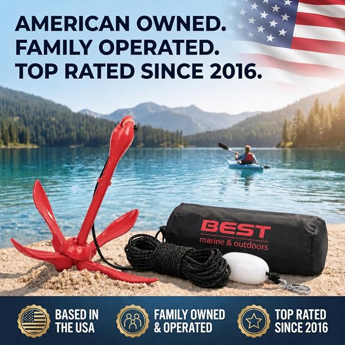 Best Marine and Outdoors Kayak Anchor, 3.5 Pound Anchor System Kit for Kayaks, Canoes, SUP Paddle Boards & Jet Skis, Fishing, Boating & Kayaking Accessories