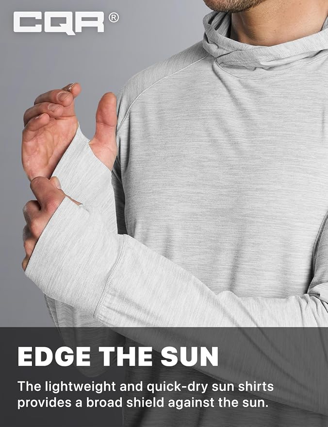 CQR Men's UPF 50+ Sun Protection Long Sleeve Quick Dry Athletic Shirts, Stretch Running Workout Hiking T-Shirts