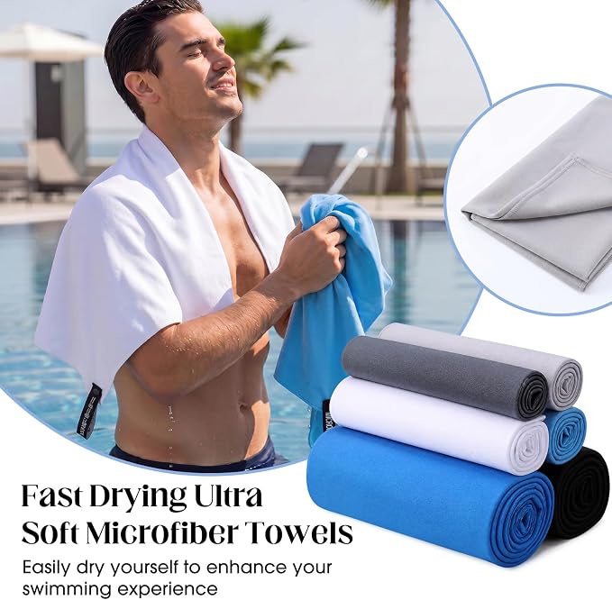 Batiyeer 6 Pcs Quick Dry Camping Towel Set 3 Sizes Microfiber Travel Towel with 2 Mesh Bags, Lightweight Ultra Absorbent Gym Beach Towels for Swimming, Hiking, Yoga, Backpacking, 6 Colors(Neutral)