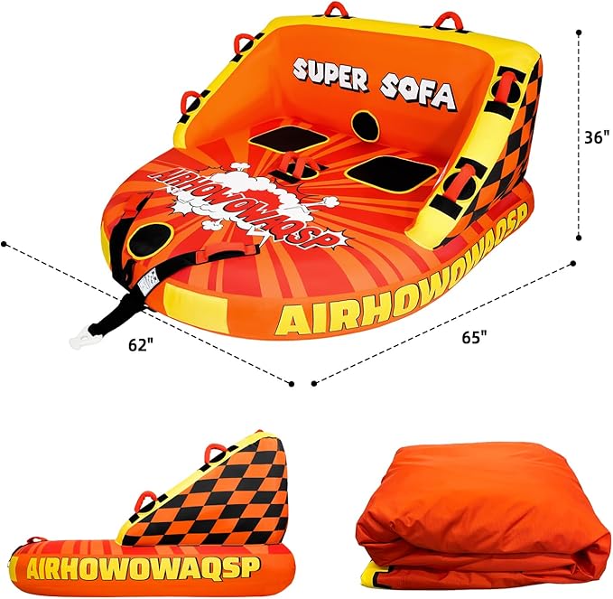 Super Sofa Towable Tubes for Boating 1-4 Person,Tubes for Boats,Inflatable Pull Boats/Boat Tube/Water Tube,Front&Back Tow Points with Heavy-Duty Thick Nylon Cover for Water Sports