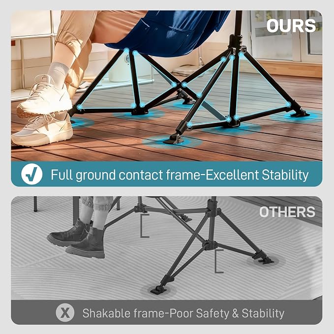 EVER ADVANCED Hammock Camping Chair, Oversized Heavy Duty Swing Chair with Detachable Cup Holder, Portable Folding Rocking Camping Chair, Support Up to 400lbs, Blue