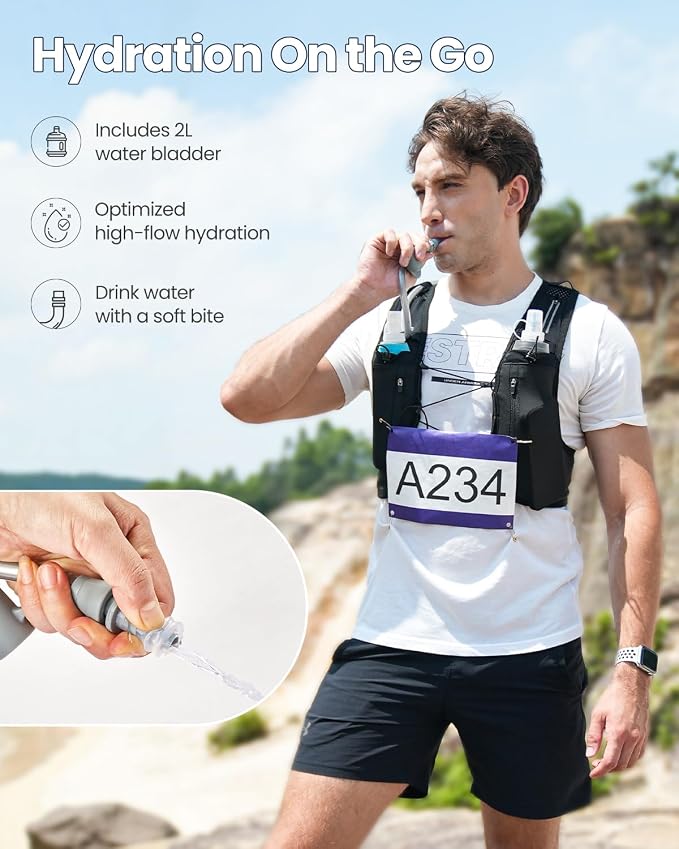 Zelvot Running Vest for Women Men, Lightweight Hydration Backpack with 2L Water Bladder, USA Original Patent, Adjustable Reflective Running Hydration Vest for Marathon Hiking Cycling