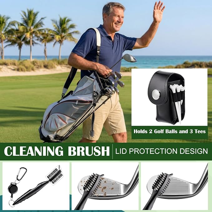 22 Pcs Golf Accessories Kit Cleaning Kit Include Golf Ball Bag Tumbler, Balls Tees Marker Pens, Cleaner Brush, Towel and Gift Box Set for Man Father's Day Birthday Gifts