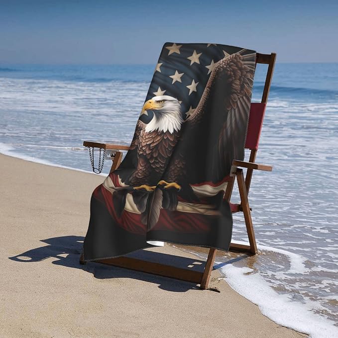 Cute Bird Beach Towel,32x52in,Quick-Dry Sand-Free Bath Towels,Microfiber Lightweight for Travel Pool Yoga Beach Outdoor Activities Decor Accessories Gifts (Eagle and American Flag)