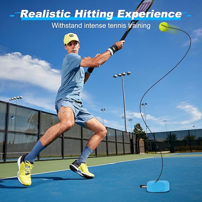 Hikeen Premium Tennis Trainer Rebound with Metal Base,Portable Solo Tennis Trainer Set with 3 Highly Elastic String Balls,Tennis Practice Equipment for Adult Kids an Beginners