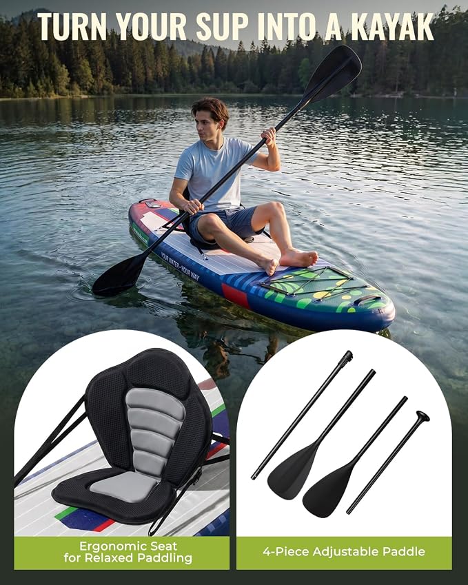 11'x34 Inflatable Paddle Board for Adults Youth, Extra Wide 430LBS Capacity SUP, Stable 2-3 Person Family for Lake Ocean Fishing Surfing Yoga, Includes Accessories