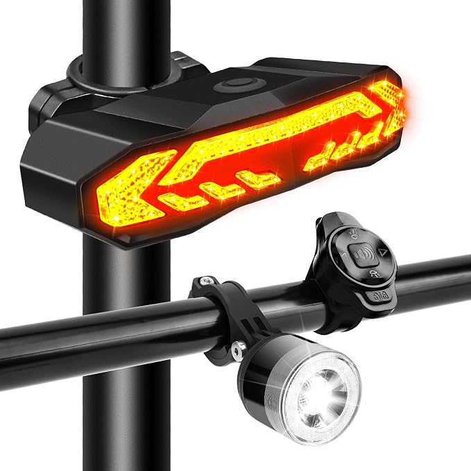 NineLeaf Bike Turn Signals, Turn Signal Kit for Ebike, Bike Turn Signals Front and Rear Auto On/Off Electric Bell Automatic Brake Light Remote Control Rear Light USB Rechargeable IP65 Waterproof