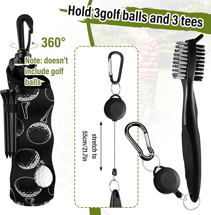 16 Pcs Golf Accessories Kit, 4 Pcs Leather Golf Club Headcovers for Woods, Drivers & Hybrids with Magnetic Ball Marker, Tees & Cleaning Brush Set for Men & Women