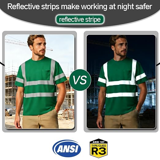 sesafety Safety Reflective Shirtst, Class 2 High Visibility Shirts for Men Construction Work Mesh Short Sleeve Green S