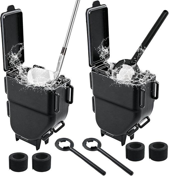 Golf Cart Ball Washer & Club Cleaner with Straps - No Drill Golf Club Washer for Cart, Dual-Sided Brush Cleaning Box, Easy to Clean Portable & Detachable Golf Ball Washer for Cart Accessories