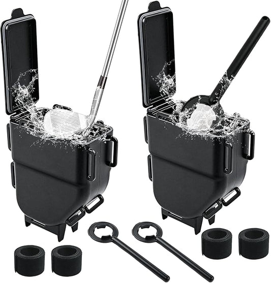 Golf Cart Ball Washer & Club Cleaner with Straps - No Drill Golf Club Washer for Cart, Dual-Sided Brush Cleaning Box, Easy to Clean Portable & Detachable Golf Ball Washer for Cart Accessories