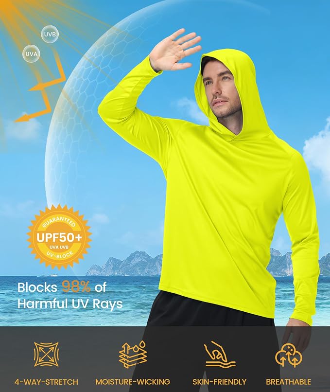 ZITY 3 Pack Men's UPF 50+ Sun Protection Hoodie Shirt Long Sleeve Shirt Fishing Shirts for Men Lightweight Rash Guard