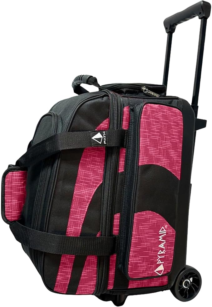 Pyramid Deluxe Double Roller 2 Ball Bowling Bag with Large Separate Shoe Compartment (Up To 2 Pairs Of Shoes) and Accessory Pockets, Sturdy Square Handle - Extends to 40" - Pro Options Available