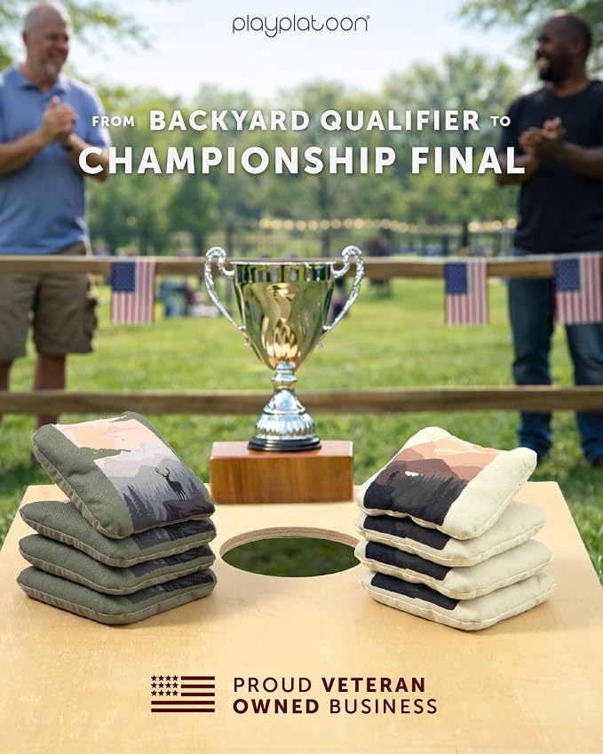 Play Platoon Pro Cornhole Bags Set of 8 - Professional Dual Sided Slick and Sticky Side Competition Corn Hole Bags - Tournament Series