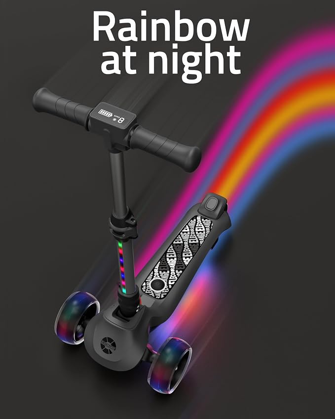 Elecorange T200/T500 Balance Electric Scooter for Kids Age 4-9, 2 Types Front Wheels, Electric Horn, Full Body Lights Up, Wide Deck, 5Mph Safe Speed, 70min Riding, Foldable Kick Scooter Boys & Girl