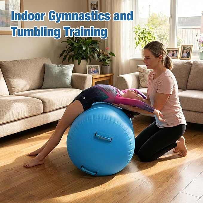Gymnastics Air Roller Air Barrel Inflatable Tumbling Mat, Tumble Track Backhandspring Mat Gymnastic Equipment with Pump for Yoga Training Cheerleading Home Use