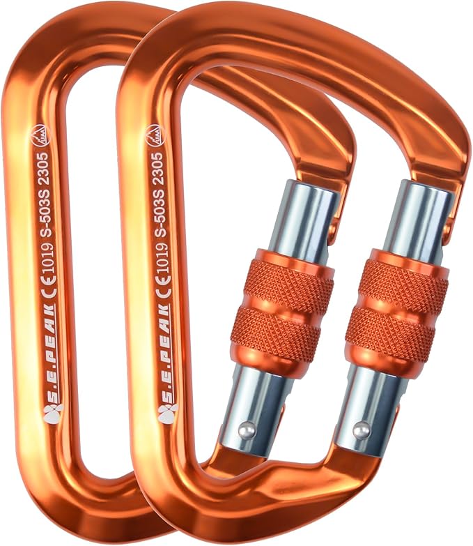 SEPEAK UIAA 30kN Locking Climbing Carabiner, Professional Heavy Duty Screwgate Clip for Outdoor Climbing, Mountaineering, Rappelling, Camping, Hiking, Swing,Large D Carabiner Hook/6744lb