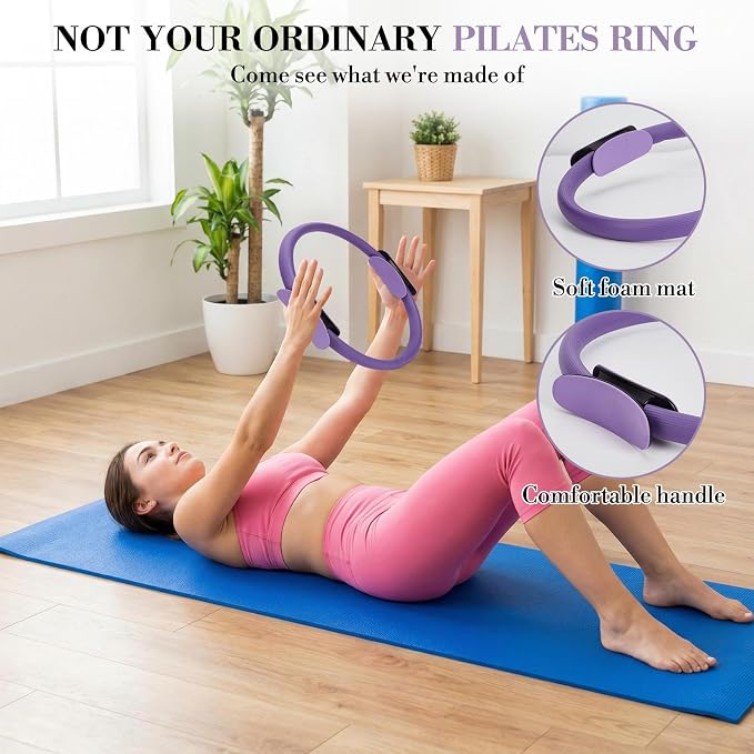 13-Piece Pilates Ring Set for Women – 13" Anti-Deformation Pilates Circle, Mini Exercise Ball, Resistance Bands, Accessories – Full Body Workout Equipment, Purple