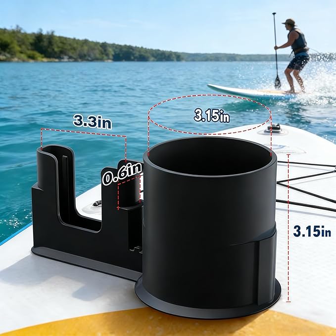 Paddle Board Cup Holder, Kayak Cup Holder, 2 in 1 Drink & Phone Holder, Paddle Board Accessories & Kayak Accessories for SUP, Canoe, Surfboard and Boat（Black）