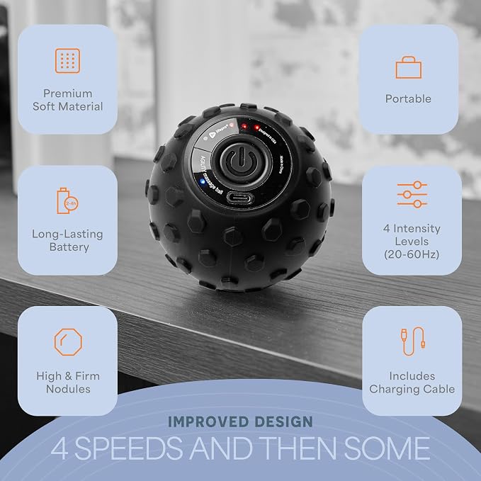 Lifepro 4-Speed Vibrating Massage Ball Roller- Revolutionary Lacrosse Ball Deep Tissue Trigger Point Therapy - Massage Ball for Plantar Fasciitis, Yoga Therapy, Mobility, Myofascial Release Ball