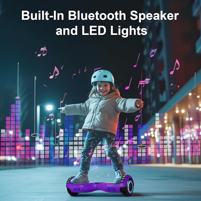 Kids Scooter with Bluetooth Speaker & Corlorful LED Lights, Dual 250W Motor 7.5 Mph Speed, Gifts for All Ages