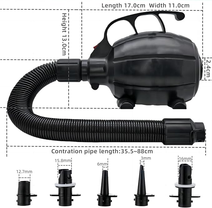Electric Pump for Inflatables, 600W Portable Air Pump for Mattress Inflatable Gymnastics Mat, Air Track Mat, Air Bed Pump Motor, Inflator Deflator with 5 Nozzles