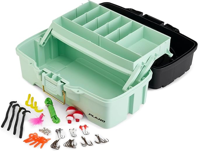 Plano Catch All One-Tray Tackle Box Kit, Black/Blue, Rust-Proof Brass Latch, Top-Access Tray with Deep Storage, Made in the USA, Portable Fishing Gear Storage Organizer