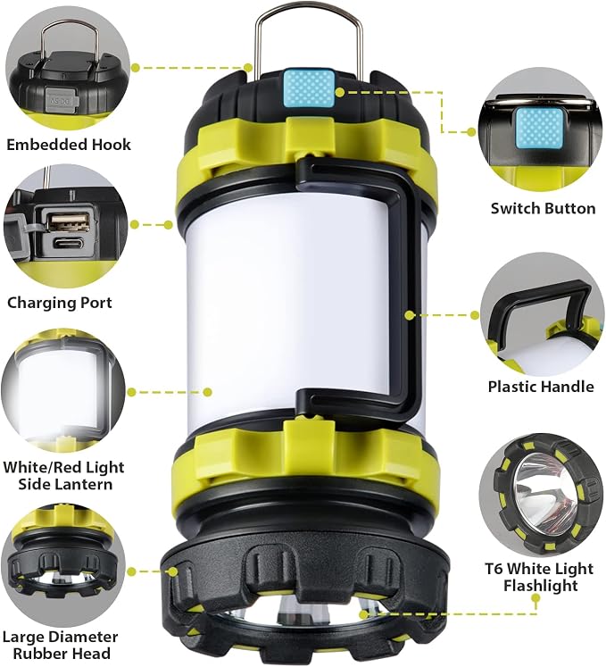 BOBKID 2 Pack Camping Lantern, Outdoor LED Camping Light, Rechargeable Flashlights with 1000LM, 6 Modes, IPX5 Waterproof Portable Emergency Camp Light for Hurricane Survival - Green