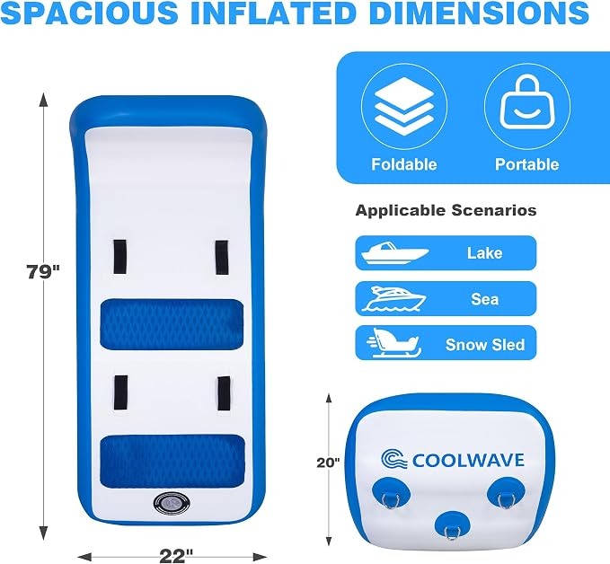 COOLWAVE Water Tubes for Boats, 1-3 Person Towable Tube for Boating, Heavy Duty Inflatable Boat Tube for Lake, Water Sport Towables with Foam Pads and Handles, Available in 6FT and 10FT
